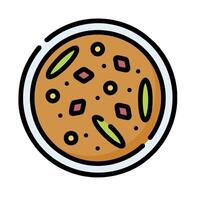 A plate with food on it in a flat line vector