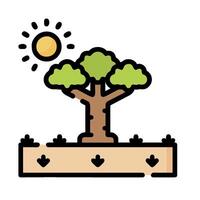 A tree with a sun on it in the middle of a field vector
