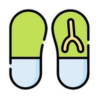 Two flip flops with a pill in one of them vector