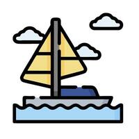 A sailboat floating in the ocean with clouds in the background vector