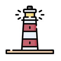 A lighthouse icon with a light shining on it vector