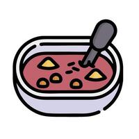 A bowl of soup with a spoon in it vector