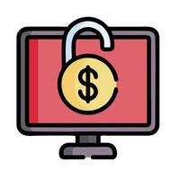 A computer screen with a padlock and dollar sign vector