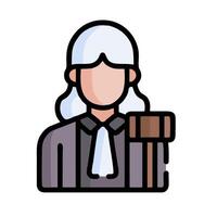 A judge holding a gavel icon vector