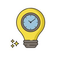 A yellow light bulb with a clock inside vector