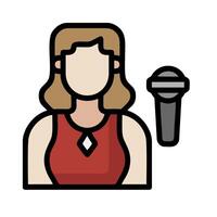 A woman with a microphone and a microphone icon vector