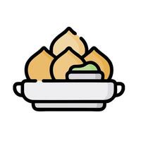 A bowl of food with some dumplings in it vector