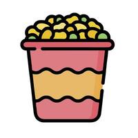 A bucket of popcorn is shown in a flat style vector
