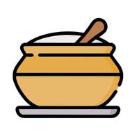 A bowl with a spoon in it on a plate vector