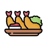 A plate with fish and vegetables on it vector