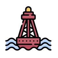 A red lighthouse in the ocean with waves vector
