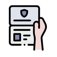 A hand holding a document with a shield on it vector