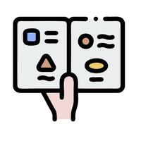 A hand holding a book with a face on it vector