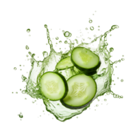 Fresh Cucumber Slices Splashing In Water Creating A Dynamic Effect Isolated On Transparent Background png