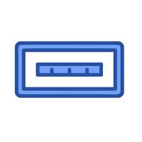 A blue and white icon of a computer vector