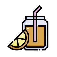 A glass of lemonade with a straw and slice of lemon vector