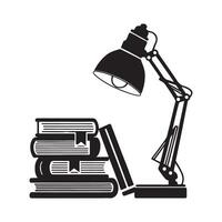 Table lamp and books silhouette illustration on white background vector