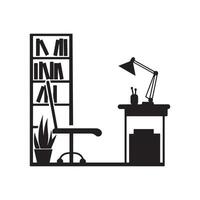 Table lamp chair and books silhouette illustration on white background vector