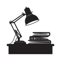 Reading table with book lamp silhouette vector