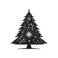 Hand drawn christmas tree silhouette with white background vector