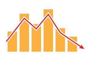 Red arrow going down stock icon on white background. Decrease, Bankruptcy, financial market crash icon design. for app UI. graph chart downtrend symbol. chart going down sign. fail business marketing vector