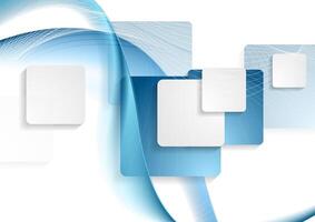 Blue white abstract squares and waves background vector