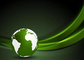 Tech background with globe and smooth waves vector