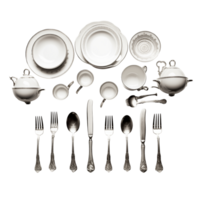 A black and white photo of a set of silverware png