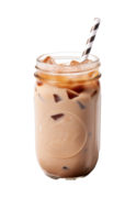 Iced Coffee In A Mason Jar With Black And White Straw And Coffee Beans On Transparent Background png