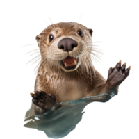 spielerisch Otter klatschen im Wasser mit ein überrascht Ausdruck auf es ist Gesicht png