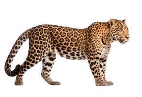 Side View Of A Walking Leopard With Distinct Spotted Coat On Transparent Background png