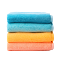 Stack Of Colorful Towels Folded Neatly With Blue Yellow And Orange Fabrics On Transparent Background png