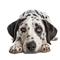 Dalmatian Lying Down With Sad Eyes On Transparent Background png