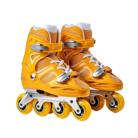 Pair Of Bright Yellow Inline Skates With Four Wheels Each Isolated On A Transparent Background png
