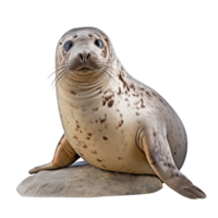 Cute Spotted Seal Sitting On A Rock With Curious Expression On Transparent Background png
