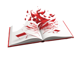 Open Book With Red Pages Exploding Out Creating A Dynamic Burst Of Movement And Energy png