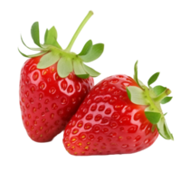 Two Fresh Red Strawberries With Green Leaves Isolated On Transparent Background png