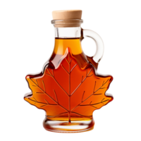 Maple Syrup In A Glass Bottle Shaped Like A Maple Leaf On Transparent Background png