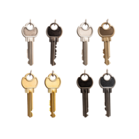Eight Metallic Keys Arranged In A Grid Pattern On Transparent Background png