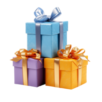 Stack Of Three Colorful Gift Boxes With Satin Ribbons On Transparent Background png