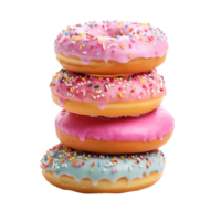 pila di colorato ciambelle con rosa e blu glassatura e spruzzatori su trasparente sfondo png