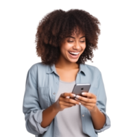 Smiling Woman Holding A Smartphone And Typing A Message With Joyful Expression png