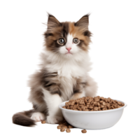 Fluffy Kitten Sitting Next To A Bowl Of Cat Food With Curious Eyes And Soft Fur png