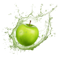 Fresh Green Apple Splashing In Water On Transparent Background png