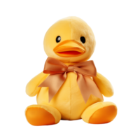 Cute Yellow Plush Duck Toy With A Brown Satin Ribbon Bow On A Transparent Background png