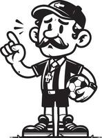 A cartoon referee with a mustache and a soccer ball vector