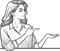 A woman pointing at something in a drawing vector