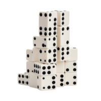 Pyramid Of White Dice Stacked In A Tower With Black Dots On A Reflective Surface png
