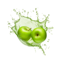 Two Green Apples Splashing Into Water With Droplets Isolated On White png