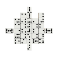 Minimalist White Dice Arranged In Geometric Pattern With Black Dots On Transparent Background png